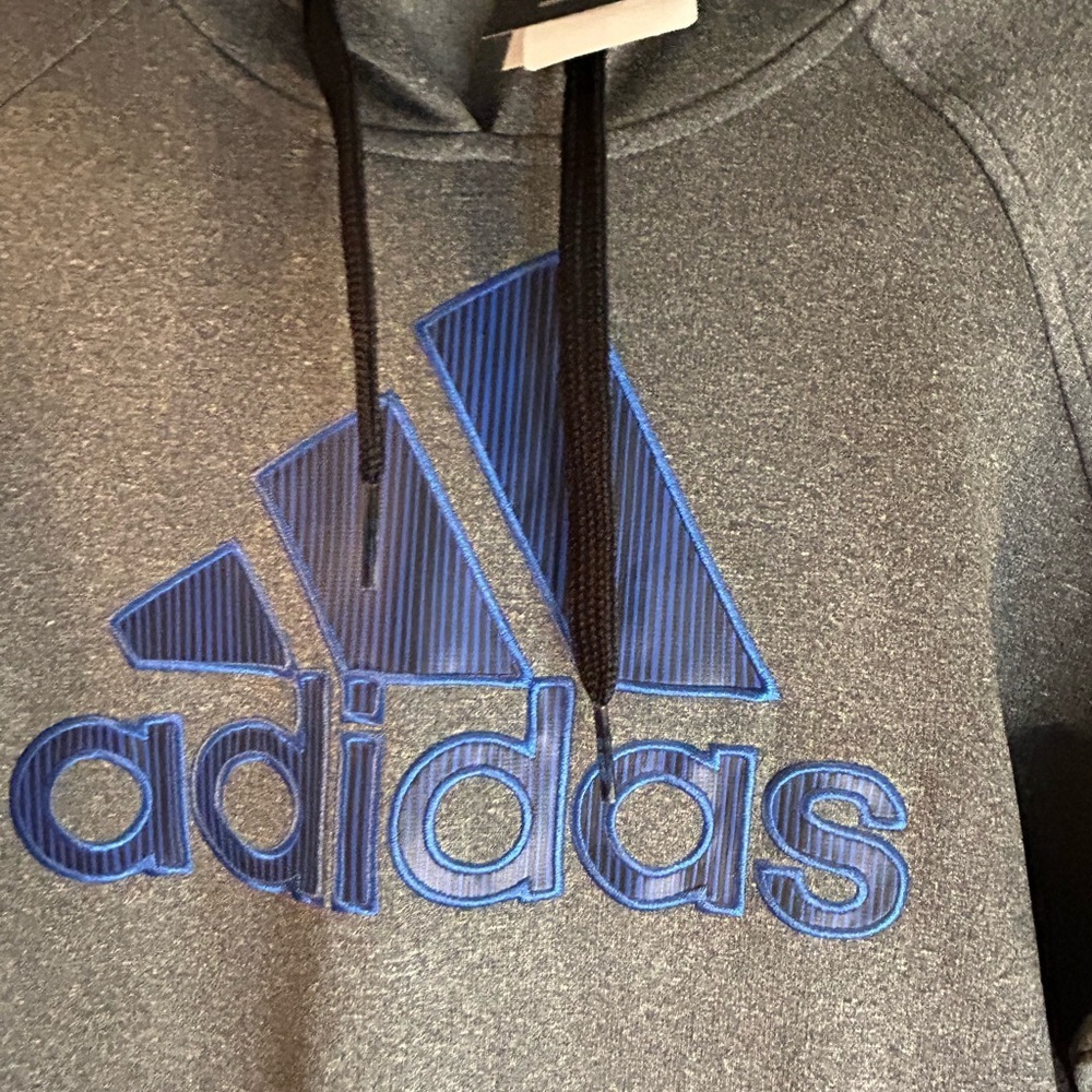 Adidas Men’s Hoodie NWT Large Gray with Blue - Picture 2 of 7